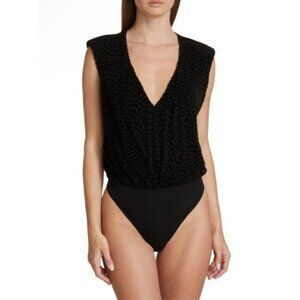 Ramy Brook Regina Velvet Burnout Bodysuit Size XS Black NWT $278 Sleeveless